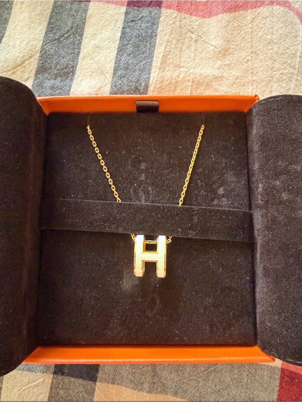 Hermes Gold H Initial Necklace